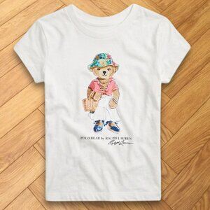 Polo Bear Ralph Lauren Reprint Graphic T-Shirt Floral Hat Bear